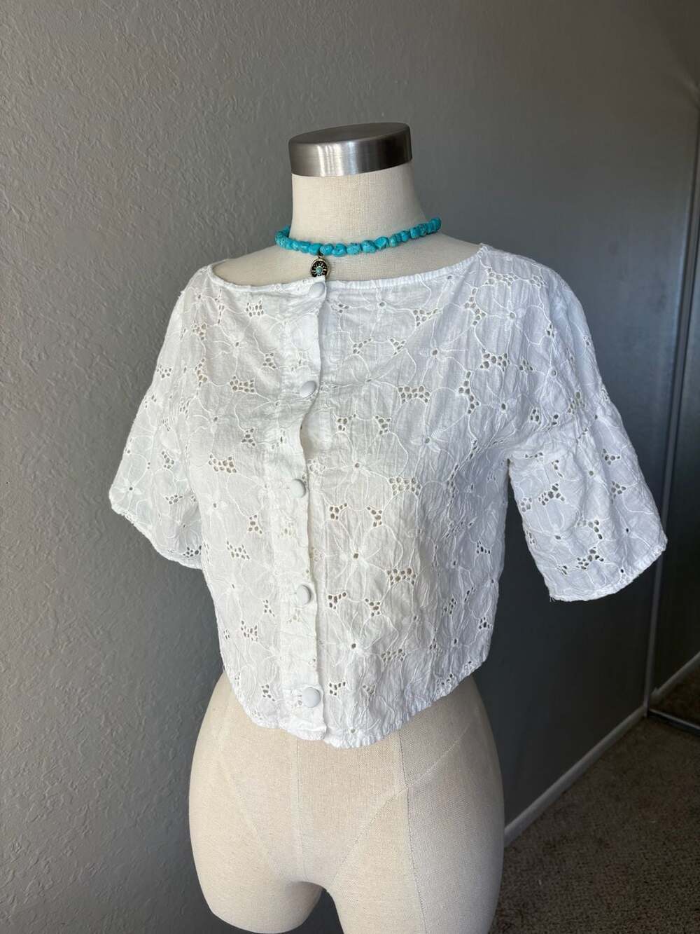 BB Dakota  Embroidered Button Up Crop Top in Ivory